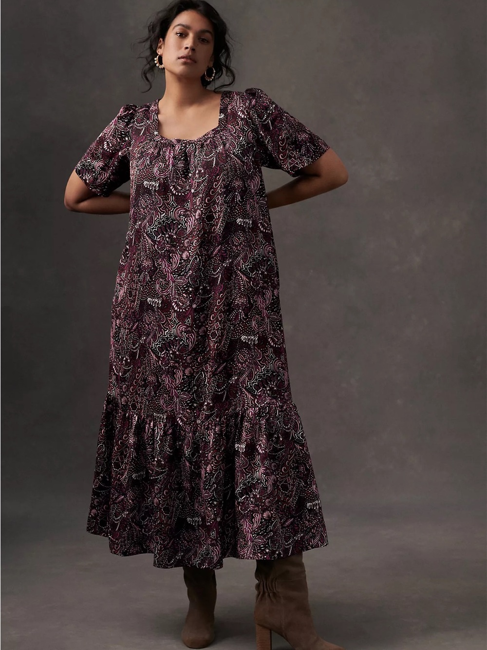 NWT Anthropologie Maeve Lisabetta Maxi Dress Paisley Wine Silky Pockets XL P